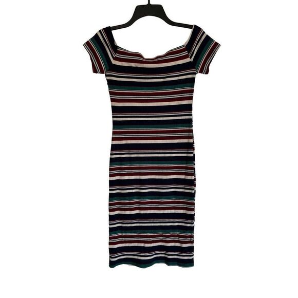 As U Wish Striped Bodycon Midi Dress Size Small Knee Length Faux Button Front - Picture 3 of 6